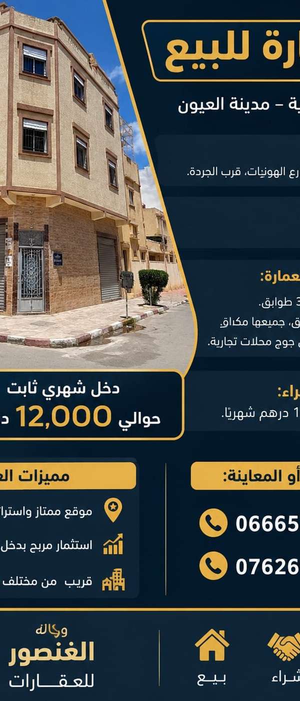 عمارة للبيع في مدينة المرسى العيون مداخيل 120000 درهم شهريا
